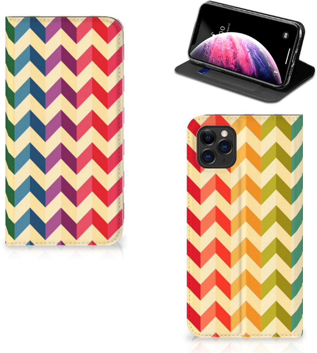 Standcase Hoesje voor Apple iPhone 11 Pro Max Hoesje met Magneet Zigzag Multi Color