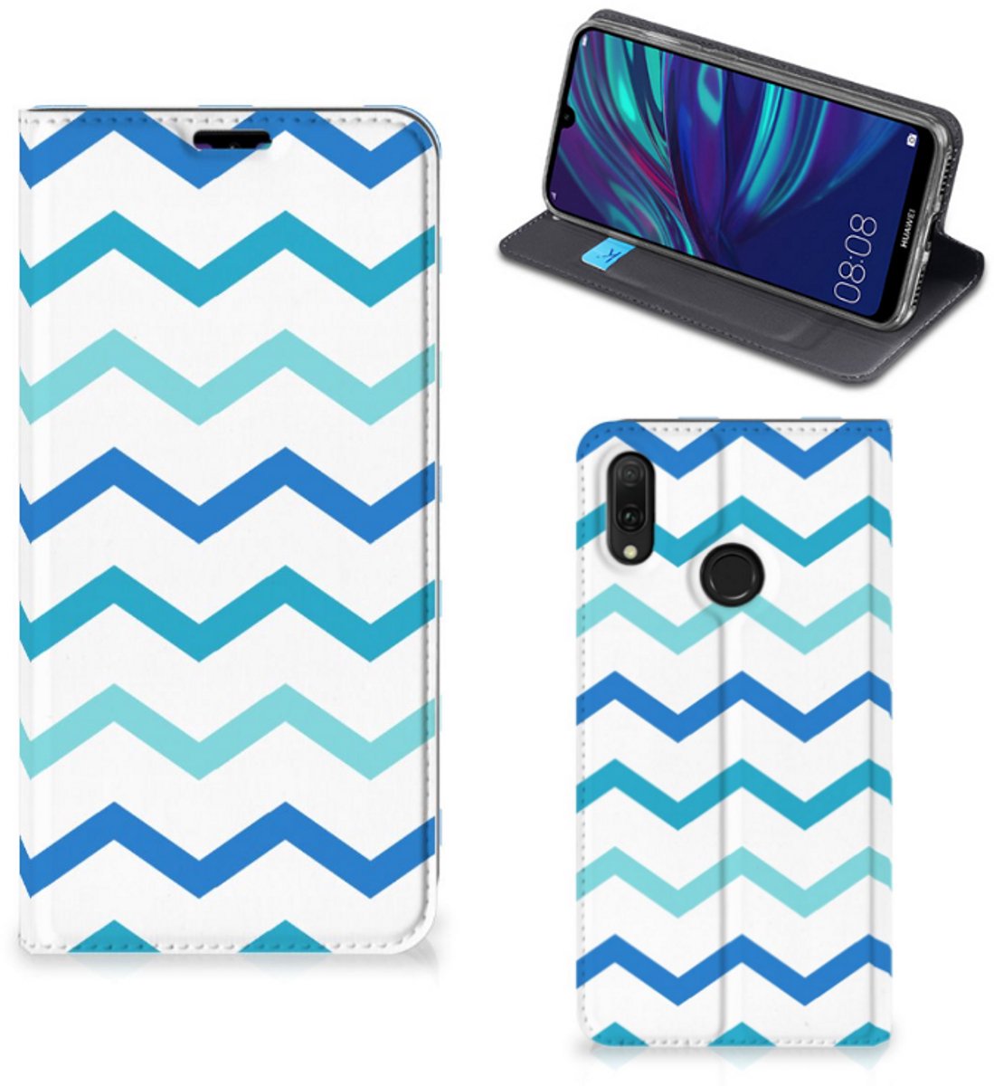 Huawei Y7 hoesje Y7 Pro (2019) Hoesje met Magneet Zigzag Blauw