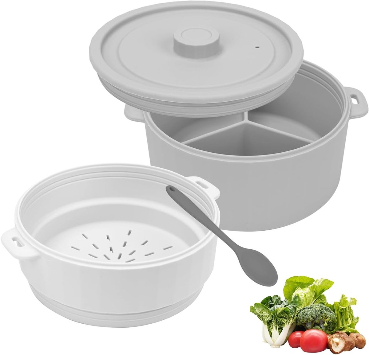 Dubbele Stoompan voor Magnetron - Voor Gezond Koken, Serveren en Bewaren