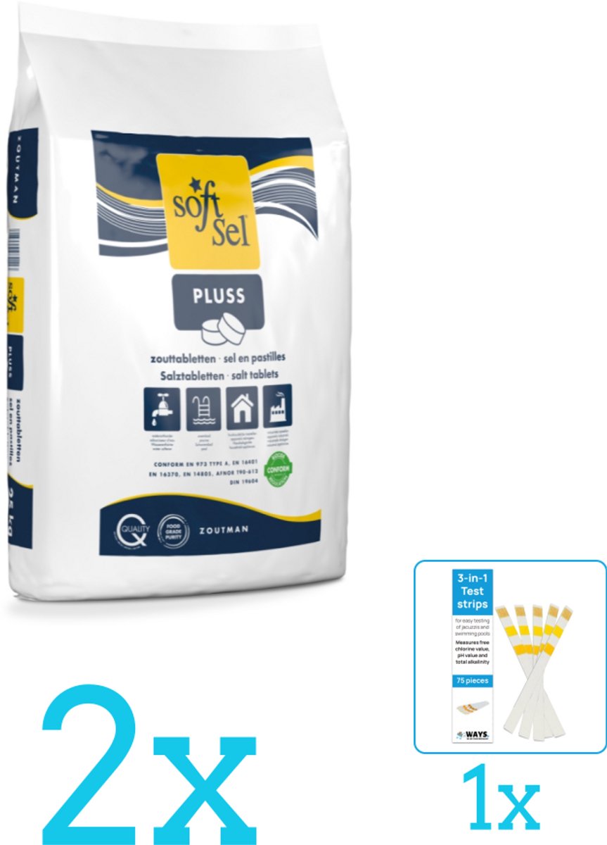 Soft-Sel - Zwembadreinigingsmiddel - Zwembadzouttabletten - 25 kg - Volumebundel - Zwembadzout - 2-delig