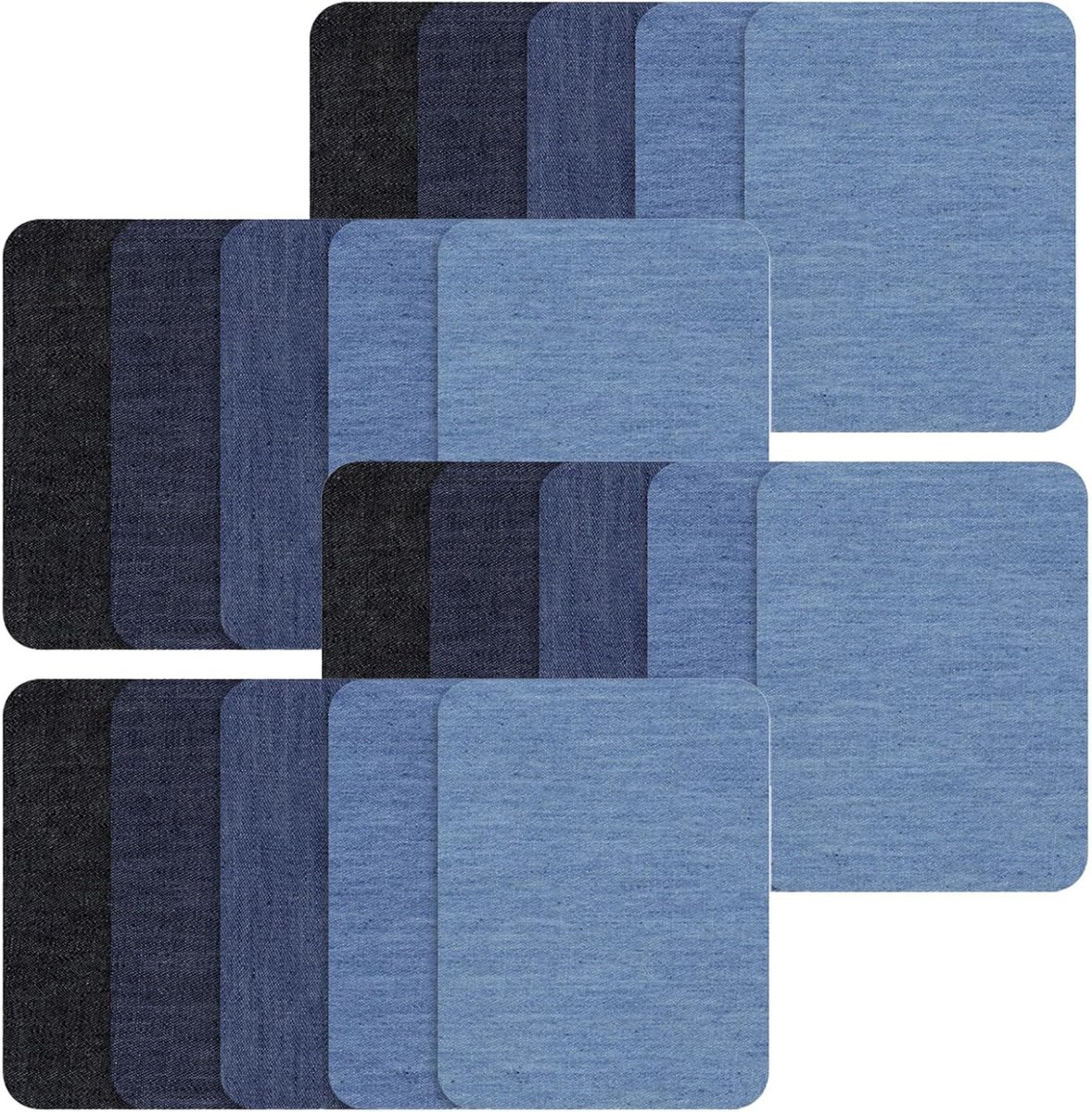 20 Stuks Denim Patches voor Jeans Reparatie - Strijkpatches in Diverse Blauwe Tinten voor Kledingdecoratie (9.5 x 12.5 cm)
