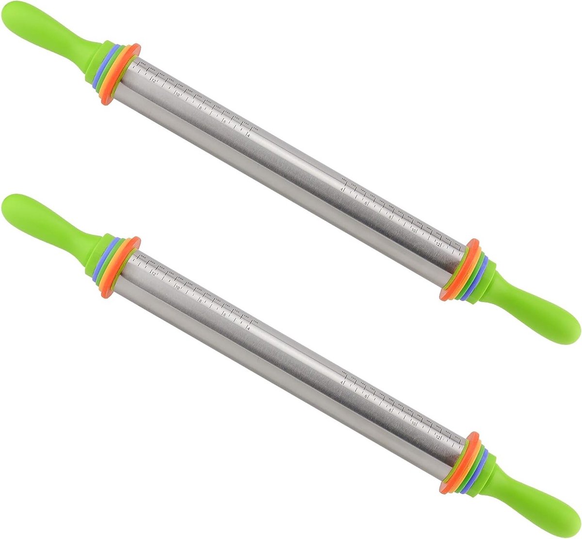 EGoods - 35 cm roestvrij stalen deegroller met handvat, instelbaar en anti-aanbak - deegdikte, deegverwijderaar voor pizza, fondant, cake en koekjes