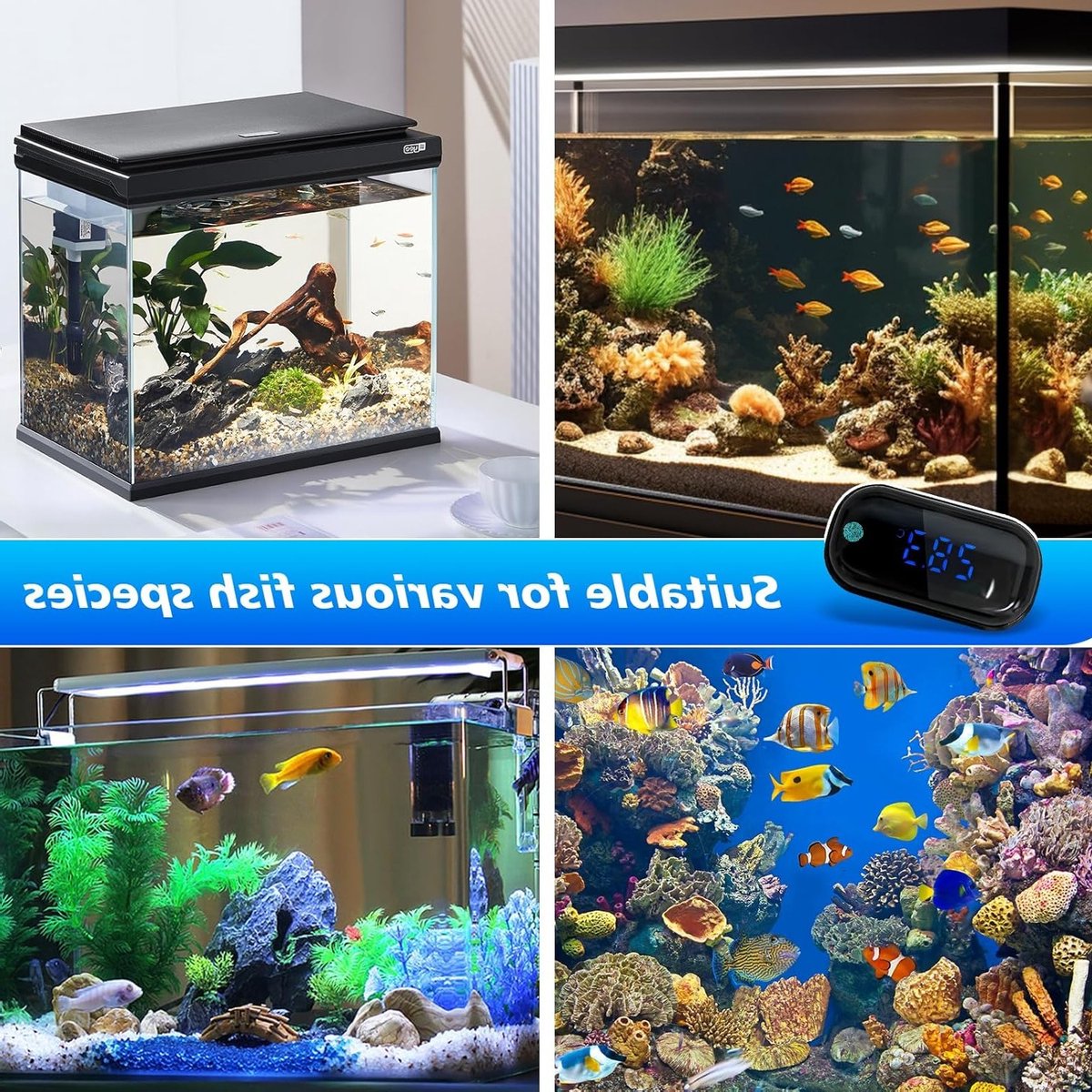 Digitale Aquariumthermometer met Mini LED Display, Nauwkeurige Temperatuurmeter voor Aquaria, Oplaadbare Sensor van 0°C tot 60°C met Touchknoppen