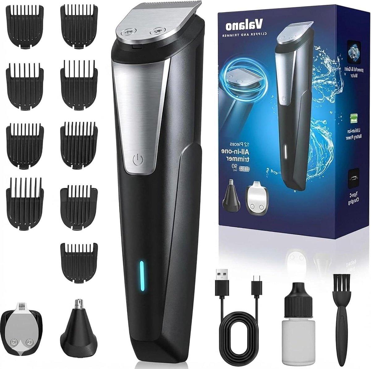 Tondeuse Baardtrimmer - Precisietrimmer Neushaartrimmer - Gezichtsbeharing Stylen - 14 Opzetstukken - 90 Min Looptijd - Zwart