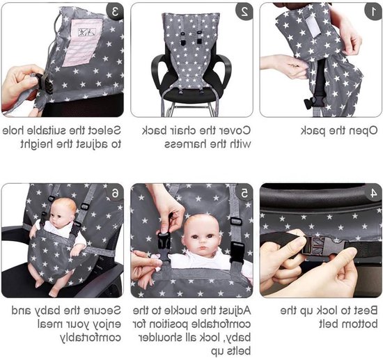 Easy Seat Draagbare Reizen Kinderstoel - Verstelbaar en Veilig - Wasbaar Peuter Kinderstoelhoes - Praktische Stof - Handtas Formaat - Geel van Easy Seat — afbeelding 3