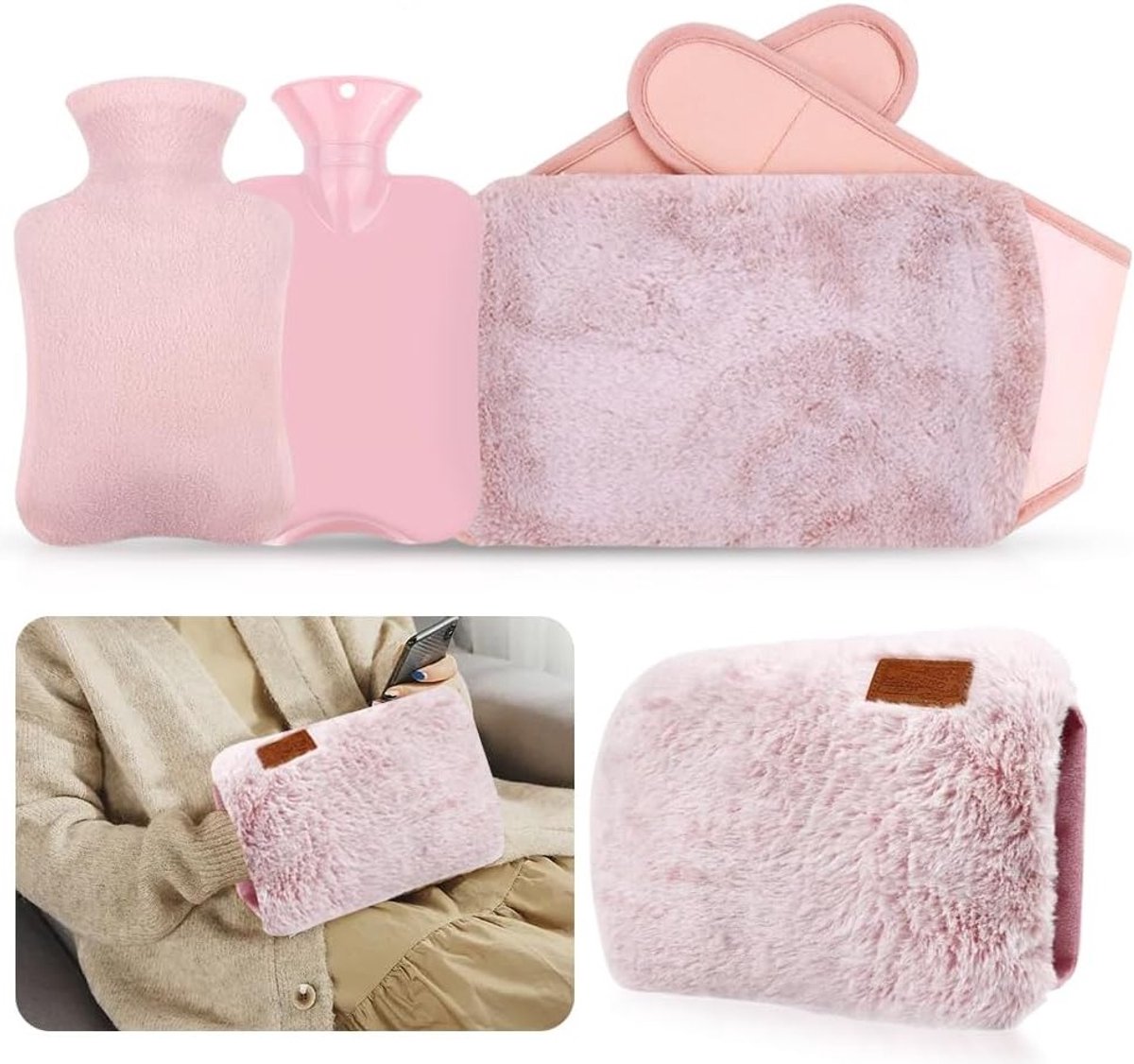 Bol.com Warmwaterkruik 1 liter - rubberen warmwaterzak met riem - draagbare warmwaterkruik voor nek, rug, schouders en benen aanbieding