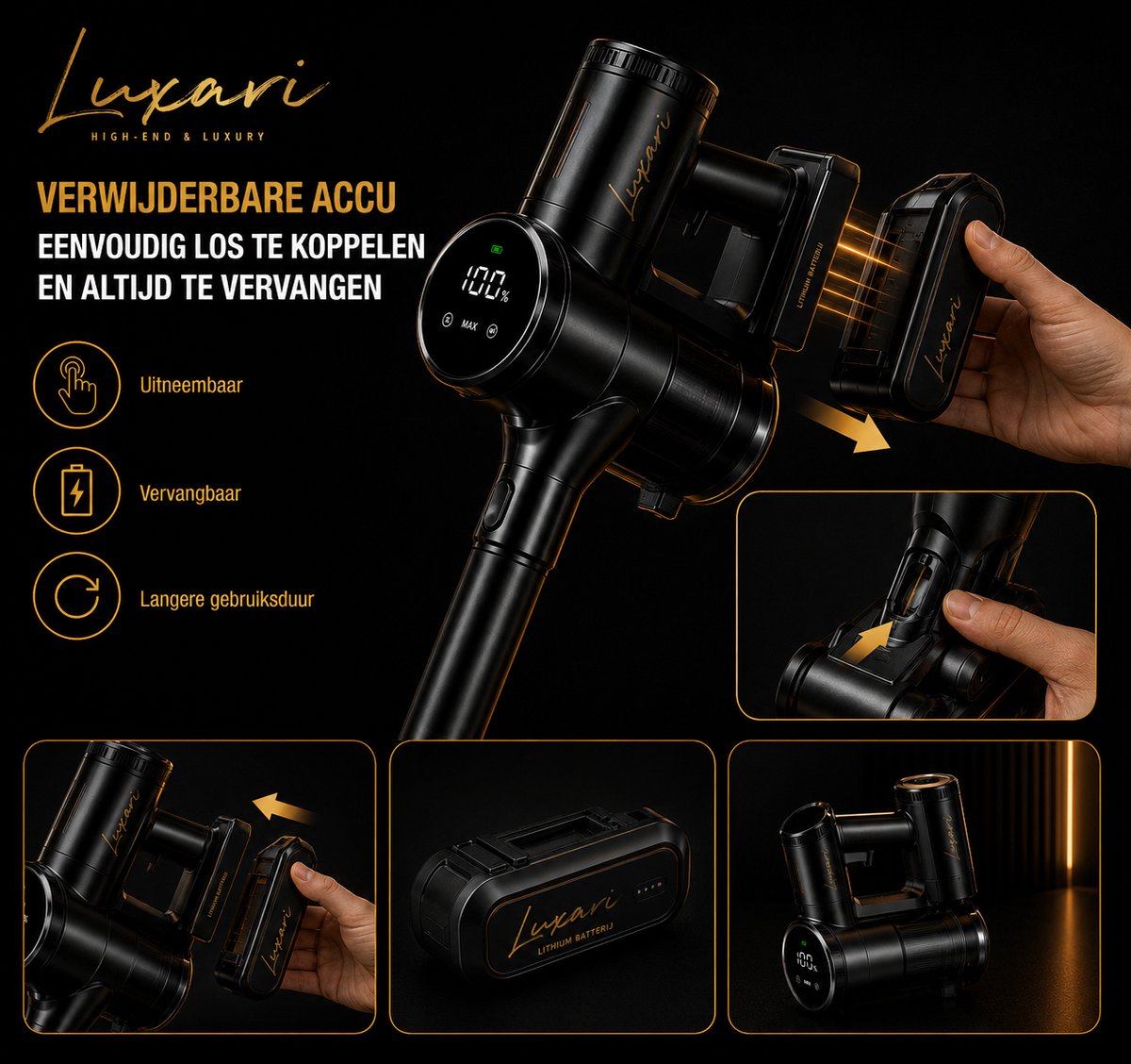 Luxari S1000 PRO Draadloze Steelstofzuiger met Afneembare Accu - afbeelding 2