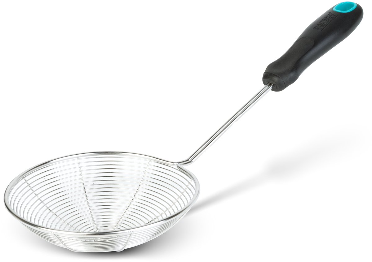 RVS Schuimspaan met Fijnmazig Net - Keukenzeef Lepel voor Frituren en Pasta - Skimmer Spoon van Roestvrij Staal - Oliezeef en Pastaschep - Lange Handgreep - 14 x 38 cm [BS40786]