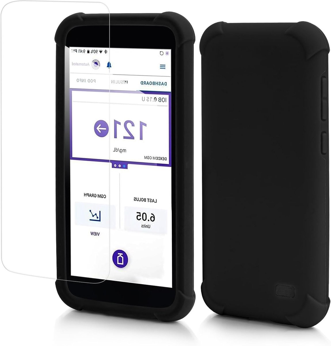 Beschermhoes voor Omnipod 5 Sensor - Schokbestendige Siliconen Case met Krasbestendige Tempered Glass Screen Protector, Zwart en Duurzaam