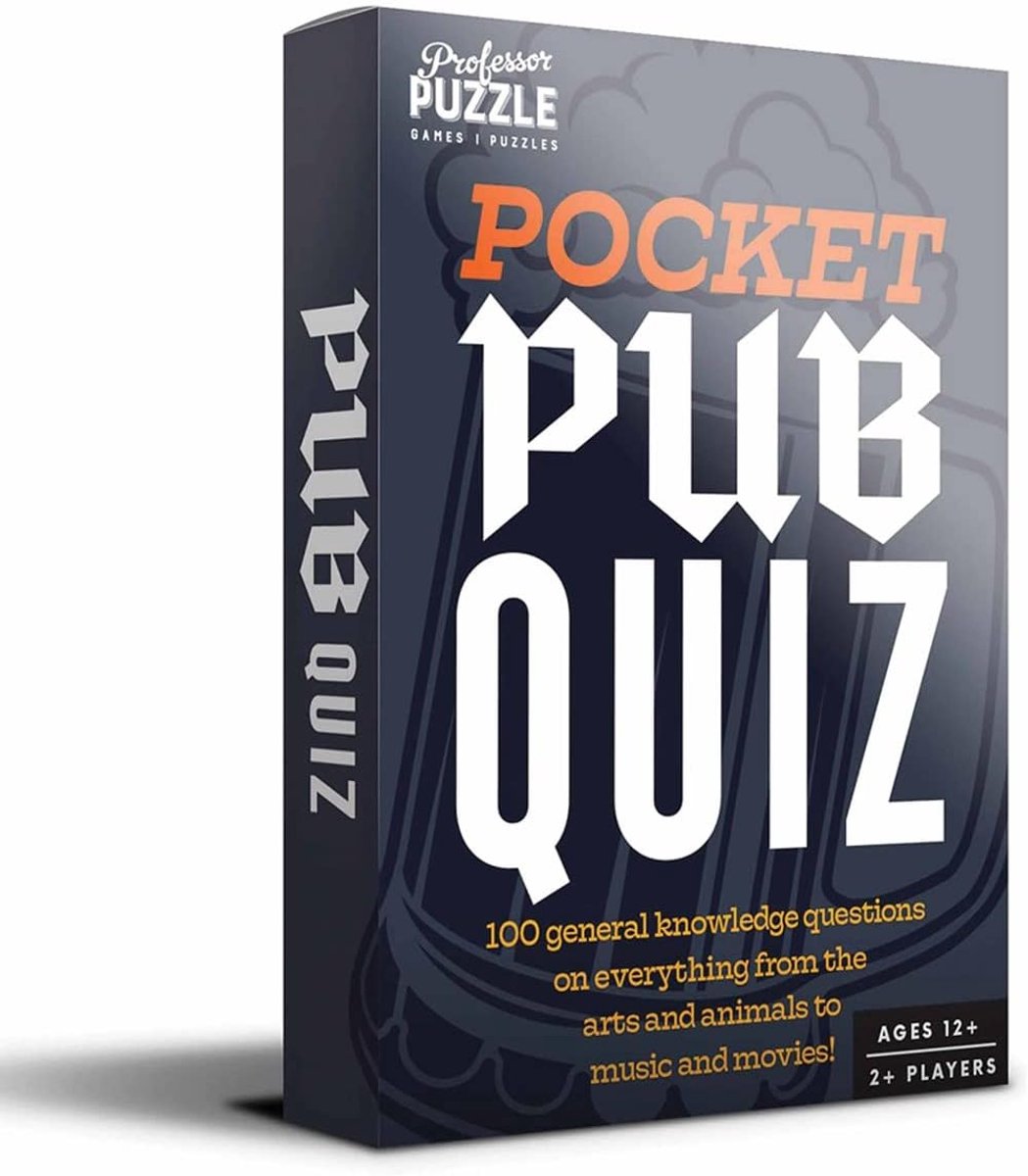 Professor Puzzle quizspel Pocket Pub Quiz kaartspel 100 vragen.