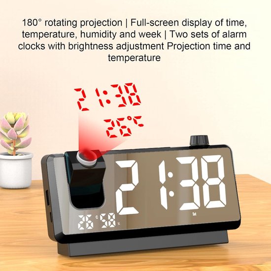 Projectieklok Kamer - Digitale Wekker - Slaapkamer Gebruik - Automatische Helderheid - 18.6cm Lengte — afbeelding 3