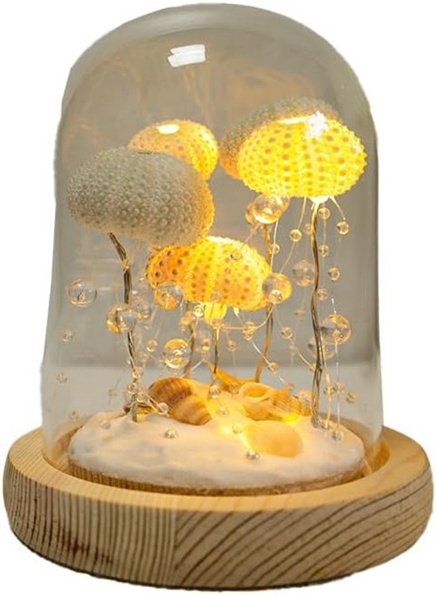 Handgemaakte Zee-egel Lamp DIY Kit met Glanzende Lampvoet en Natuurlijke Accessoires, Creatieve Sfeerverlichting voor Slaapkamer, Woonkamer en Thuisdecoratie