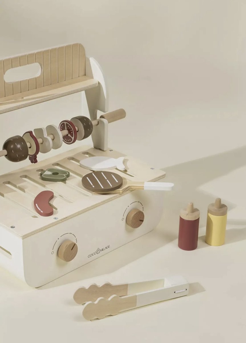 Coco Village - Houten Barbecue Speelset met Accessoires – Compleet BBQ Speelgoed voor Kinderen – Rollenspel Keuken Speelset van Hout
