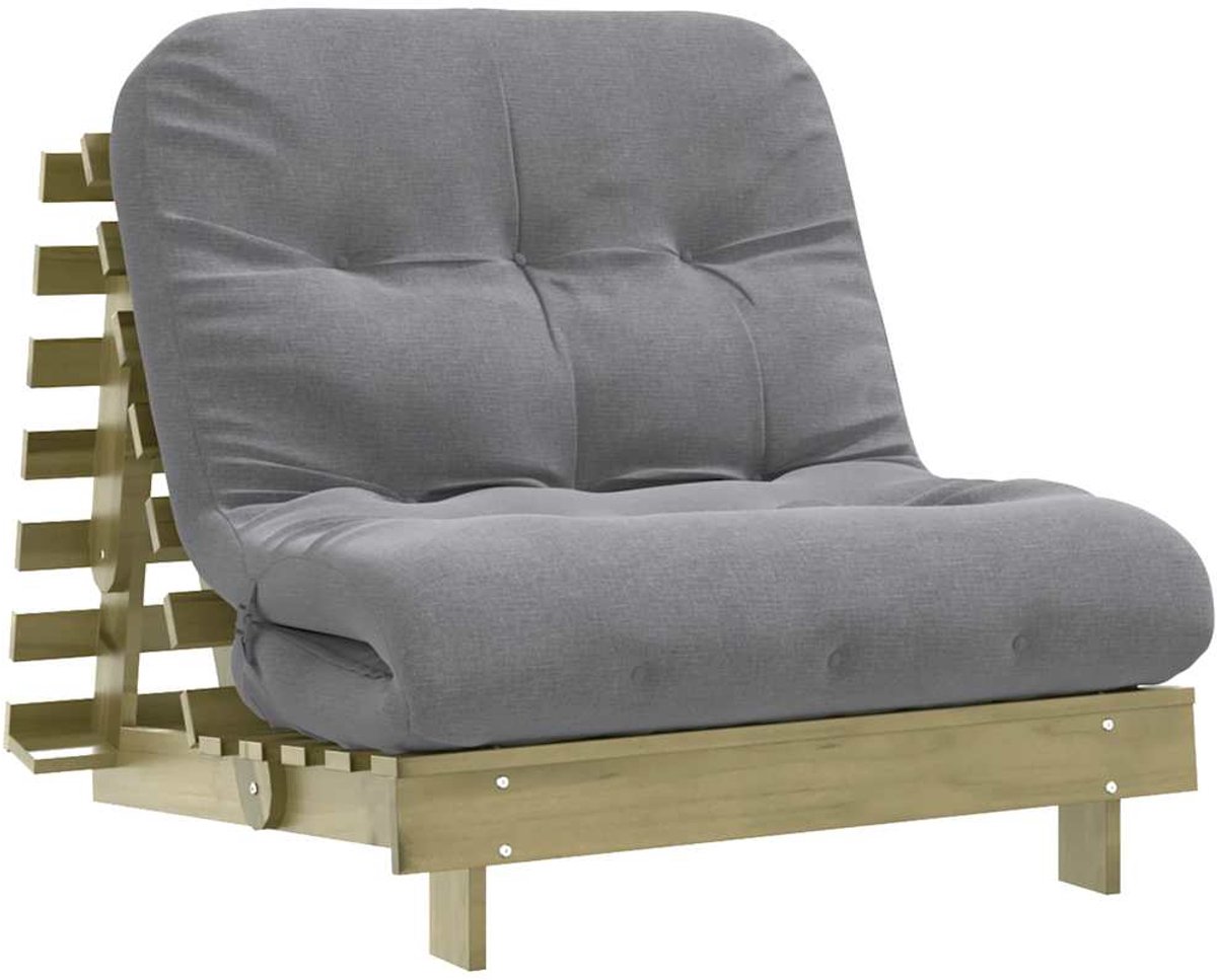 vidaXL Futon - slaapbank - met - matras - 90x206x11 - cm - geïmpregneerd - hout Naturel geïmpregneerd