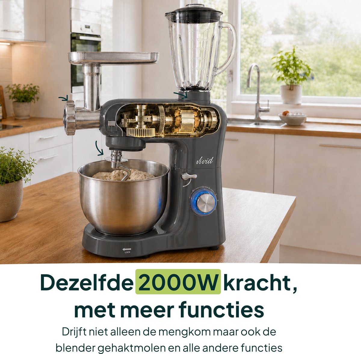 Vivid Green 2000W Keukenrobot - 33 accessoires, 6.2L RVS thumbnail 5