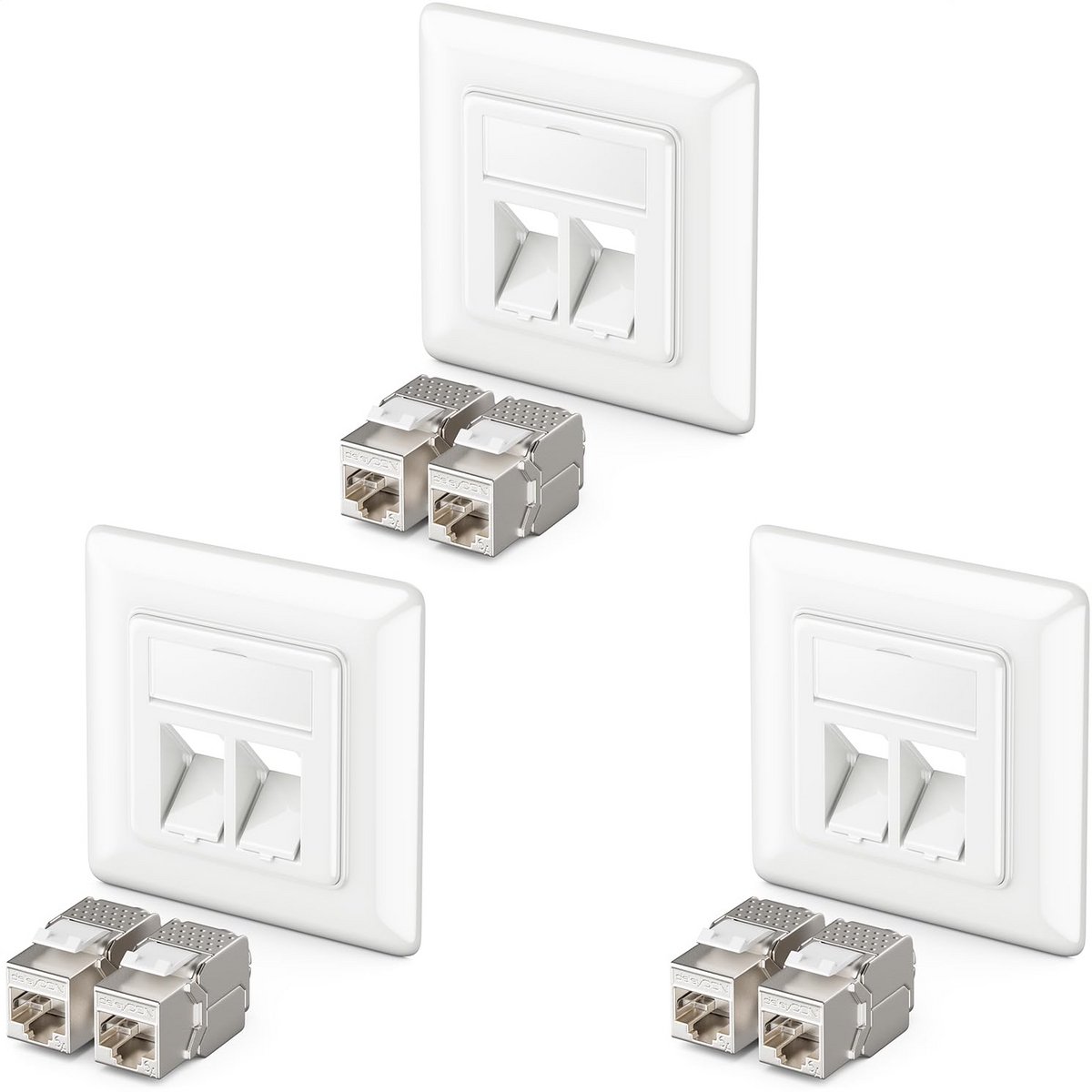 3x Netwerk Wandcontactdoos Inbouw RJ45 Cat6a Keystone - 10 Gbit/s Afgeschermd