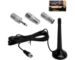 FM-antennekit - Signaalversterking - DAB/FM-antenne - Radioantenne - Omroepontvanger - FM-antenne - Inclusief 3 adapters - Eenvoudige installatie - Verbetert de signaalontvangst aanzienlijk - Geschikt voor digitale radio en digitale tv - 75 Ohm-Zwart