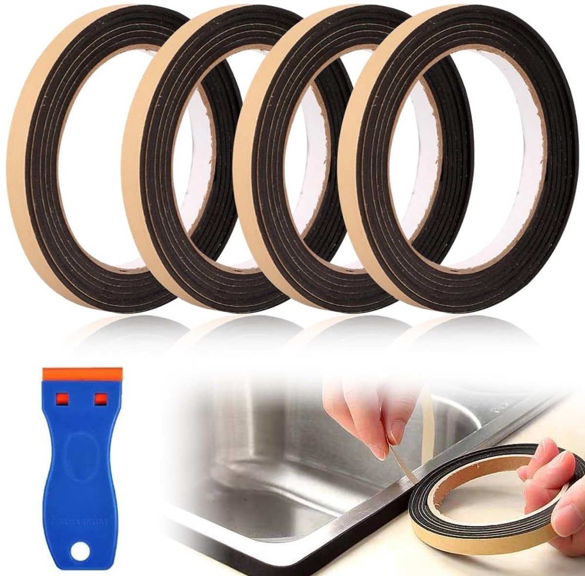 Afdichtingstape voor keramische kookplaten, 8 m zelfklevend, 10 mm x 2 mm, inclusief schraper voor optimale montage en isolatie