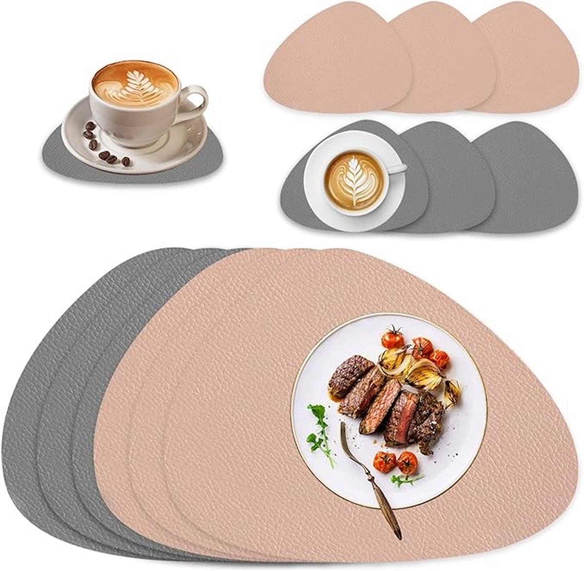 Set van 6 lederen placemats - hittebestendig en waterdicht