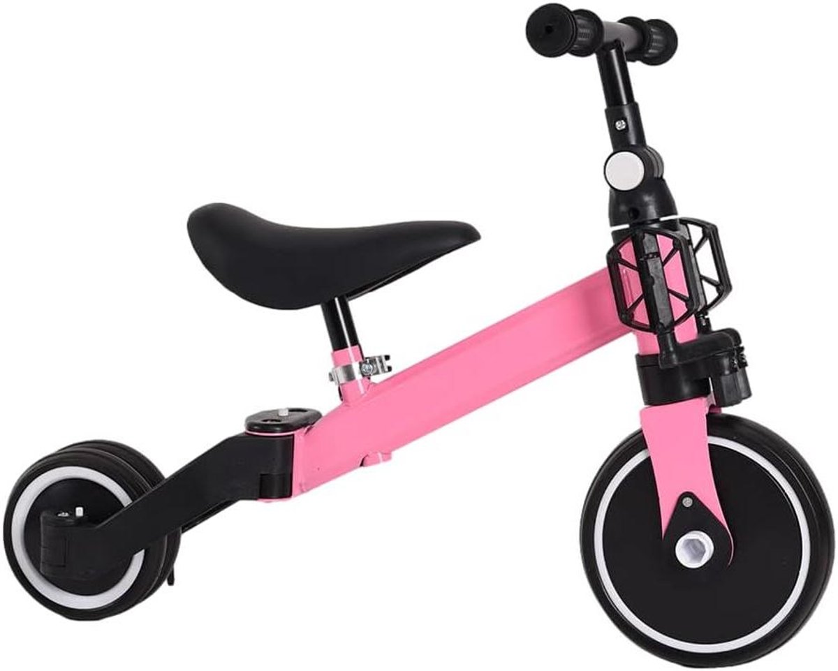 3-in-1 Kinderloopfiets Driewieler Loopfiets Leren Fietsen Verstelbare Stoel 60x42x49CM Poederroze