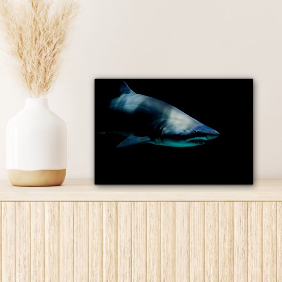 Canvas schilderij 30x20 cm - Wanddecoratie Haai - Macro - Water - Muurdecoratie woonkamer - Slaapkamer decoratie - Kamer accessoires - Schilderijen op canvas