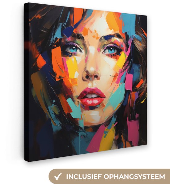 Tableau sur Toile 90x90 cm - Femme - Portrait - Coloré - Art - Décoration murale chambre à coucher - Décoration murale salon - Décoration chambre - Toile murale intérieur intérieur - Peintures de femmes