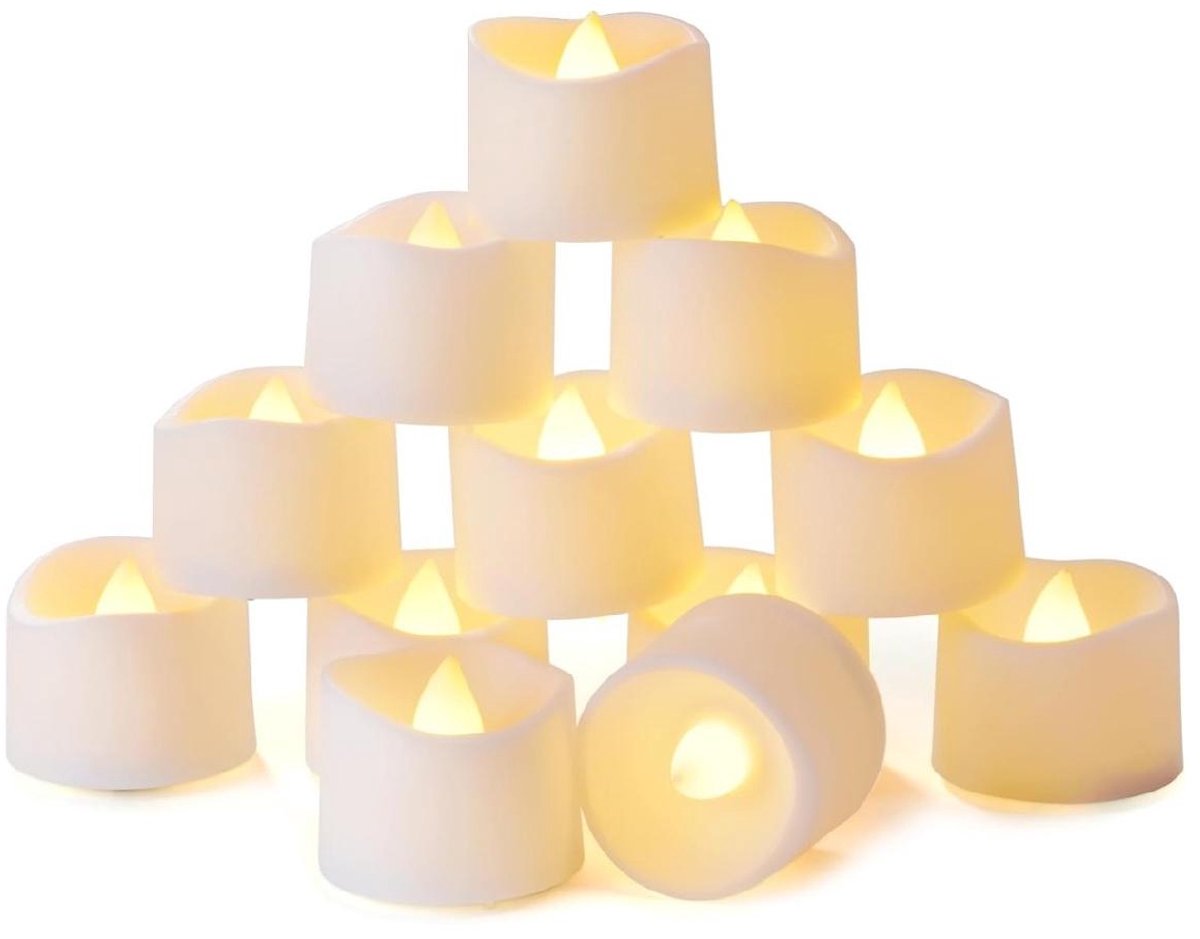 GelldG 12 Stuks LED Kaarsen - Elektrische Vlamloze Theelichtjes - 20x4 cm - Zonder Timerfunctie - Geschikt voor Sfeerverlichting Thuis en Bijeenkomsten - Plastic - Batterijgevoed Wit