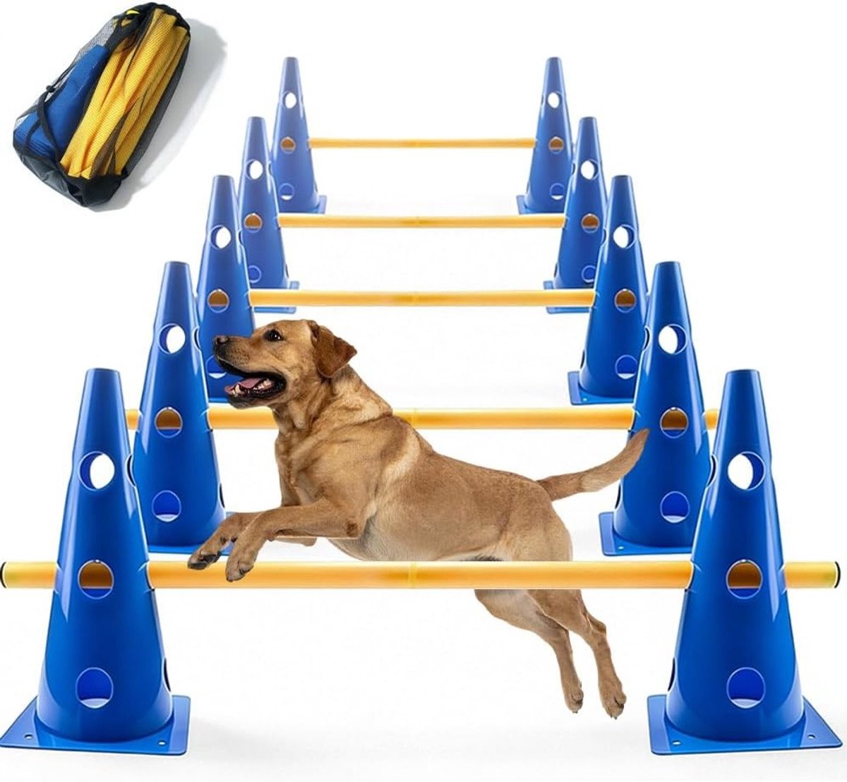 Agility Set voor Honden, Cavaletti Training met 10 Cones en 5 Stokken, Ideaal voor Hondentraining en Sportactiviteiten, 23 cm Hoog