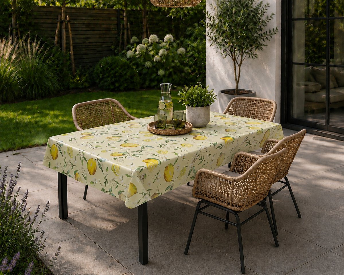 Unique Living Tafelzeil - Lemons - 140x200 cm - Geel/Beige - Vinyl - Waterdicht