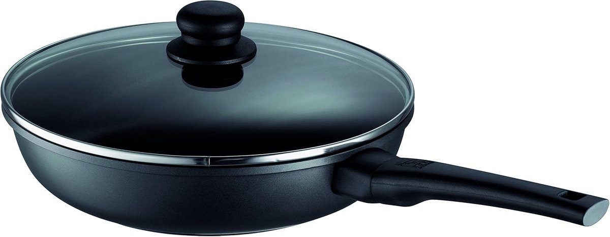 Stoofpan met deksel Braadpan Kookpan Langzaam Garen Antiaanbaklaag Gietrand 28 cm Diameter Zwart