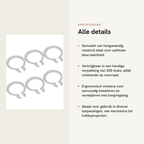 Dailygoods- Circlips 304 Roestvrij Staal - Borgringen Assortiment - Borgringtang Vereist - C-Clips - Snap Rings - 200 Stuks - Borgring van Dailygoods — afbeelding 2