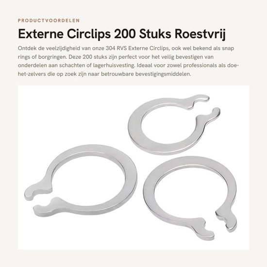 Dailygoods- Circlips 304 Roestvrij Staal - Borgringen Assortiment - Borgringtang Vereist - C-Clips - Snap Rings - 200 Stuks - Borgring van Dailygoods — afbeelding 4