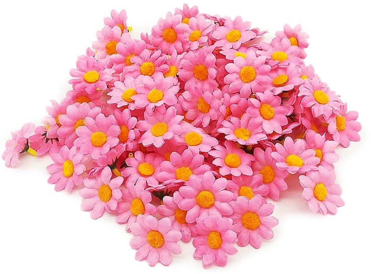 Dailygoods- Kunstmatige Bloemhoofden 100 Stuks - Nepbloemblaadjes - Madeliefjes - Roze - Doe-het-zelf - Knutselen - Geschikt voor Decoraties - Nepbloemen