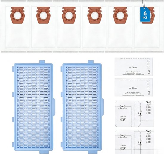 10 stuks - 6 Stofzuigerzakken + 2 filter + 2 sets Filterkatoen - voor Miele GN 3D Complete C3 C2 C1 Classic C1 Vervanging van de zak voor Miele stofzuiger serie S2000, S5000 en S8000
