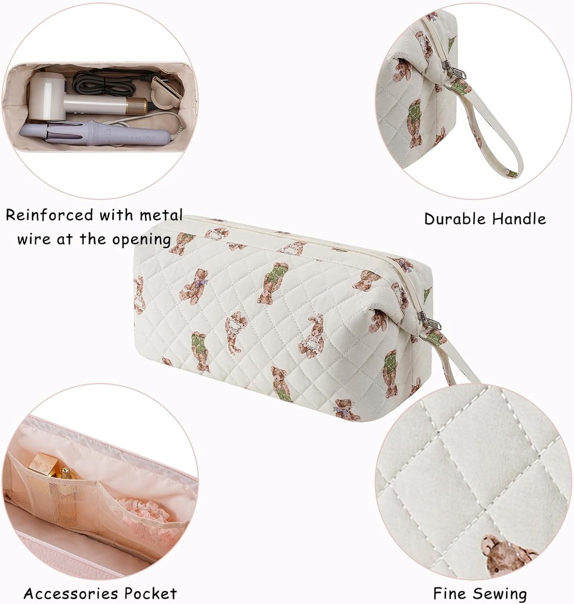 Grote gewatteerde reistas voor haarstylingtools met strikpatroon - Waterdichte opbergtas voor haarstylingaccessoires zoals de Shark FlexStyle, Dyson Airwrap föhn, krultang, Revlon haarstylingtools en Bear. thumbnail 5