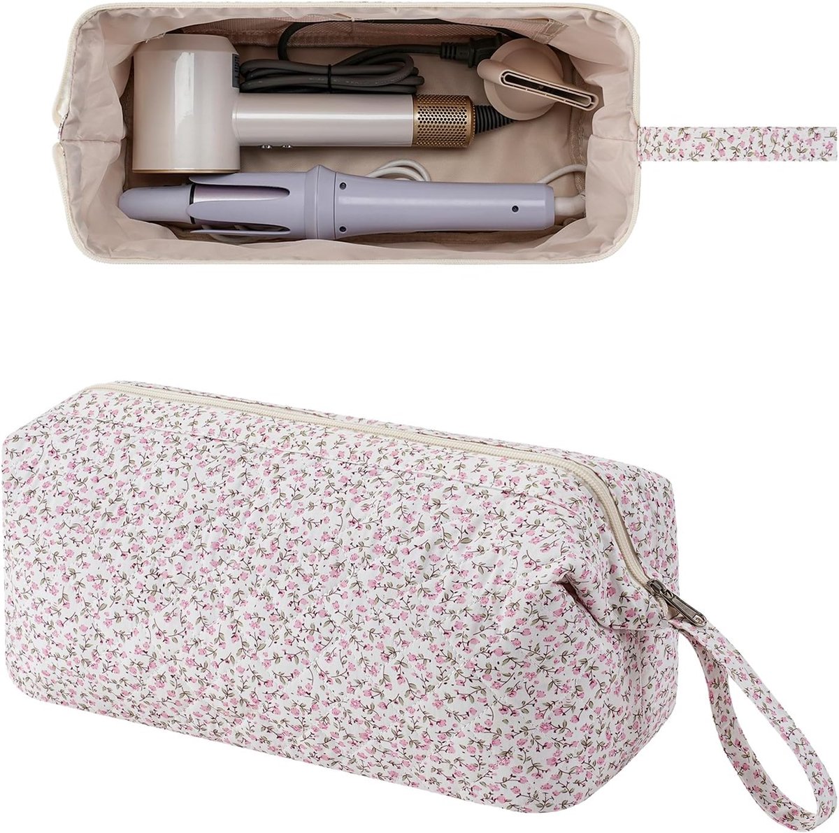 Grote gewatteerde reistas voor haarstylingtools met strikpatroon - Waterdichte opbergtas voor haarstylingaccessoires zoals de Shark FlexStyle, Dyson Airwrap föhn, krultang en Revlon haarstylingtools.