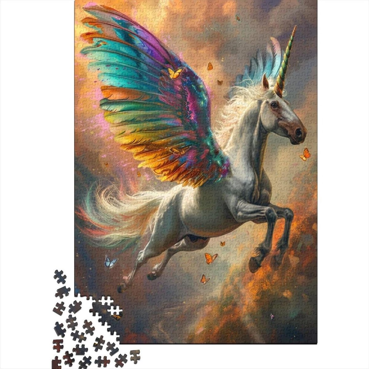 Flying Unicorn Puzzel, 1000 stukjes, kunstpuzzel, kunst voor thuis, stressvermindering, puzzel, familie of kinderen, 1000 stukjes (75 x 50 cm)