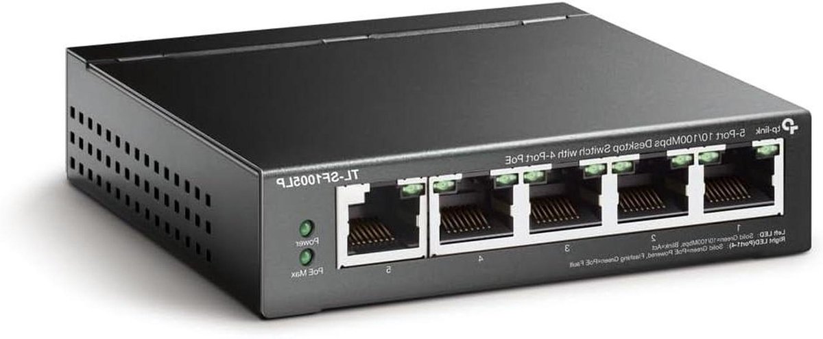 Netwerk Switch - PoE Switch - Netwerk Uitbreiden - 4 PoE Poorten - 41 Watt Budget - Zwart
