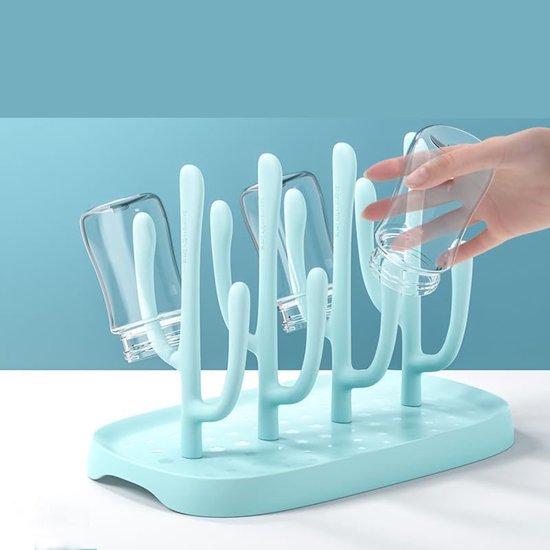 Flessenrek voor baby's - Afdruiprek voor op het aanrecht - Afvoerrek - Met afneembare voet - Babybenodigdheden - 25x14x19 cm - Geschikt voor het drogen van babyflesjes, rietjes, plastic bekers en koffiebekers - Blauw — afbeelding 4