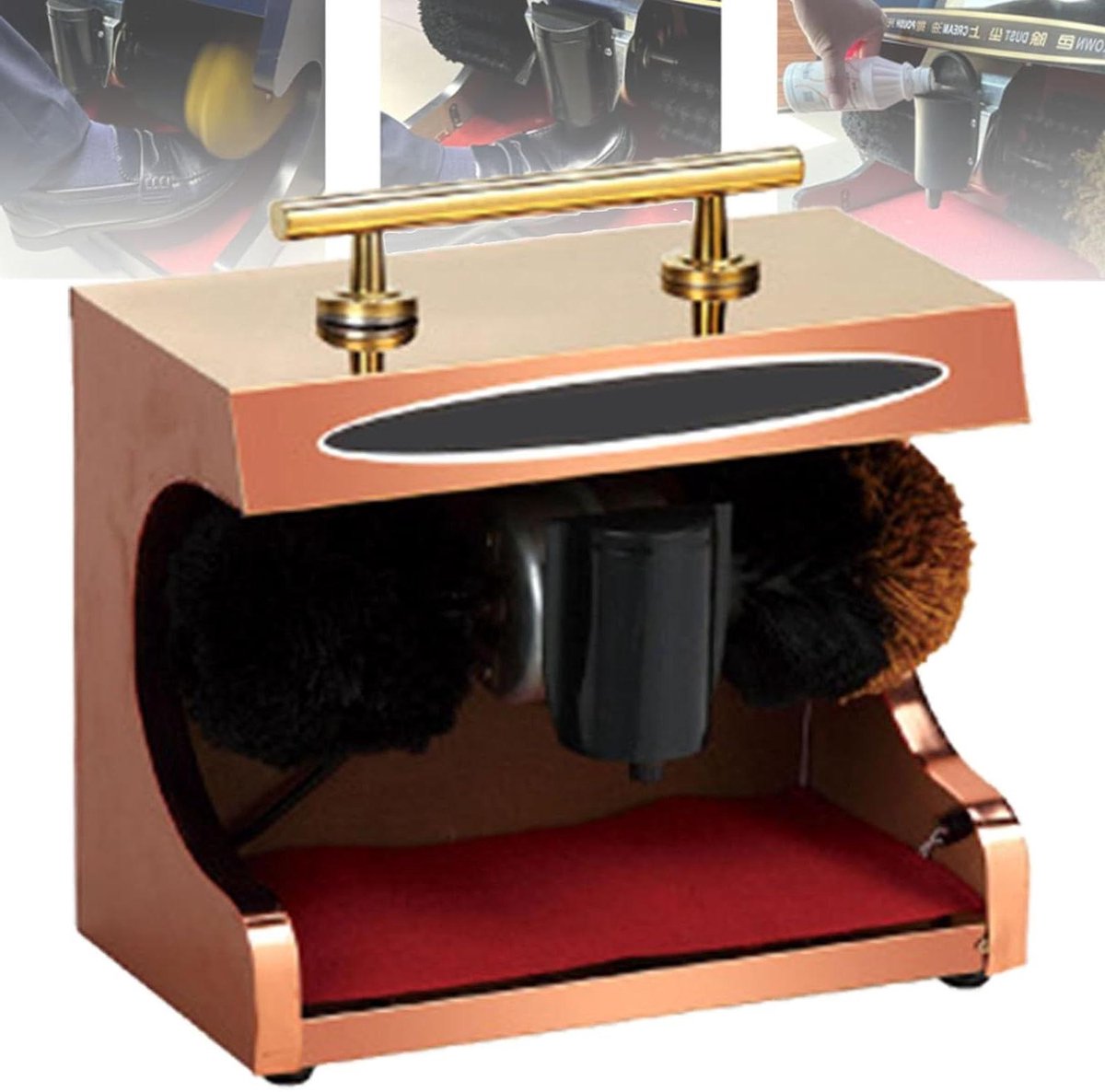 Schoenpoetsmachine Elektrisch - Automatische Schoenreiniger - Schoenen Polijsten - Automatische Inductie - Dubbele Borstels - Goudkleurig