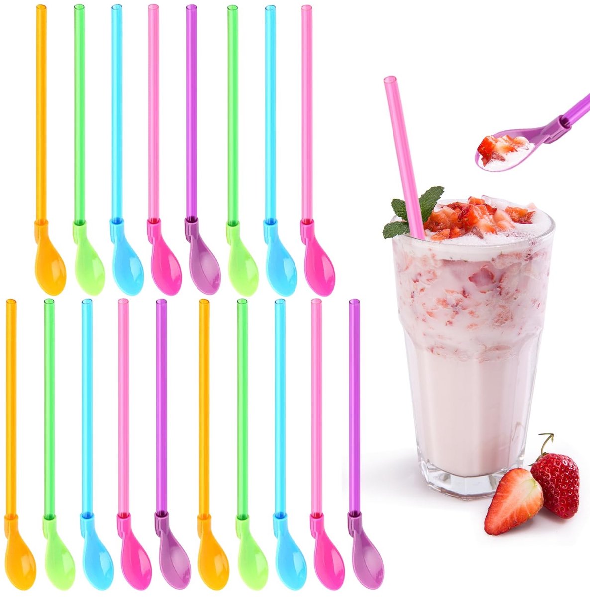 Dailygoods- Slushrietjes 2-in-1 - Herbruikbare Rietjes - Rietjeslepel Set - 18 Stuks - Geschikt voor Smoothies/Milkshakes - Betrouwbaar Materiaal
