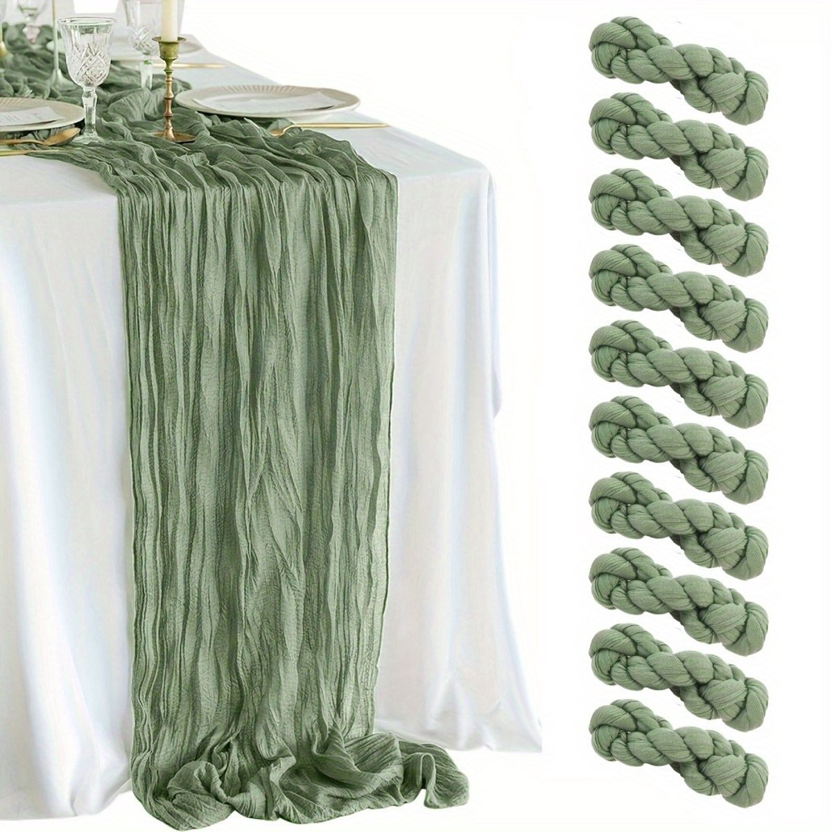 Tafelloper - 10 Stuks Bohemian stijl Tafelloper - 90 x 180cm - Groen - Polyester - Rustieke Boerderijstijl Tafelloper - Voor Feest- En Eetdecoraties - Boho Tafellopers