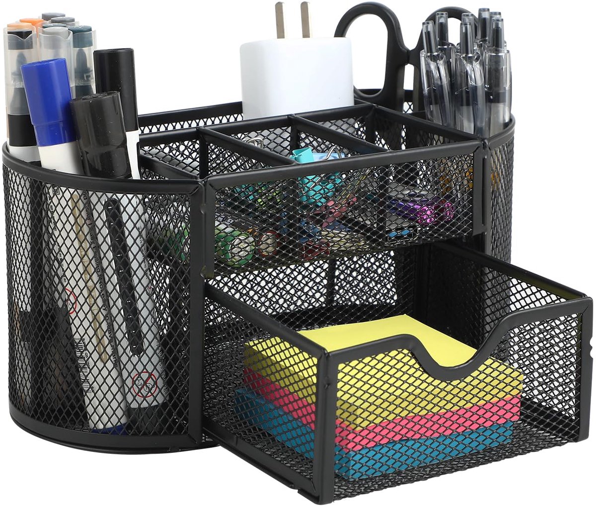 carmdering - Bureau Organisator - Bureaublad Organizer - Metaal Opbergsysteem - Geïntegreerde Lade - Penhouder Functie - Robuust Metaal - Compact Ontwerp - Anti-Slip Bescherming - 1 Stuk
