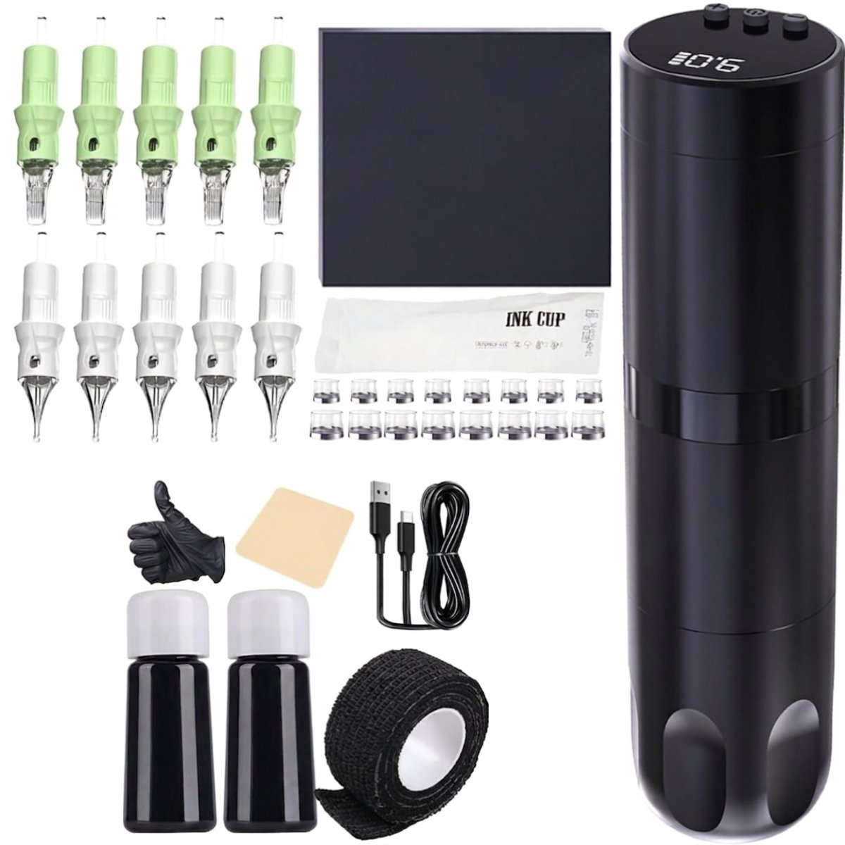 DailySupplies® Tattoo Machine met Accessoires - Tattoo kit Draadloos - Complete Set -Zwart