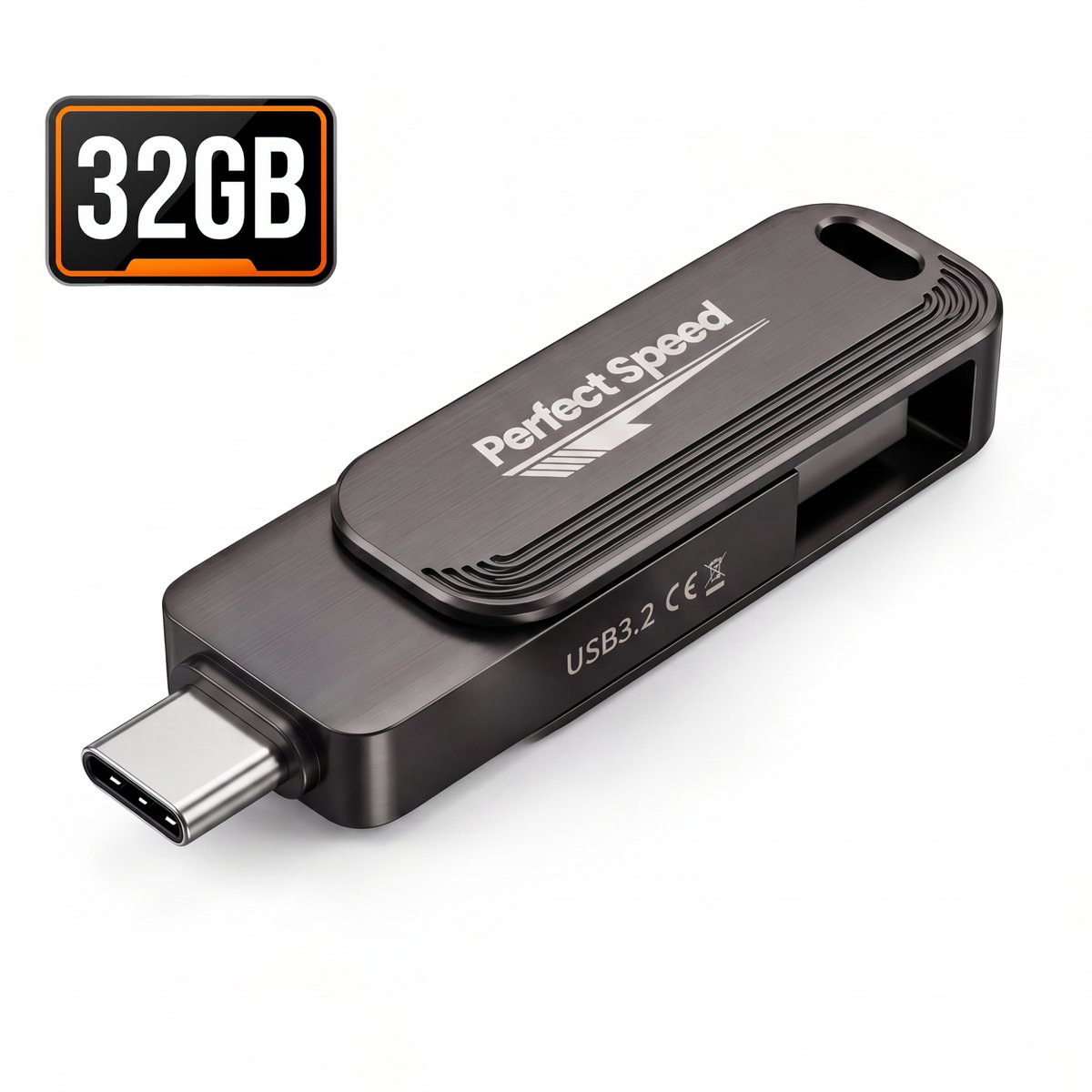 Perfect Speed Premium USB Stick 32GB - USB-C & USB-A 3.2 - OTG - 1200 Mbps - Metaal