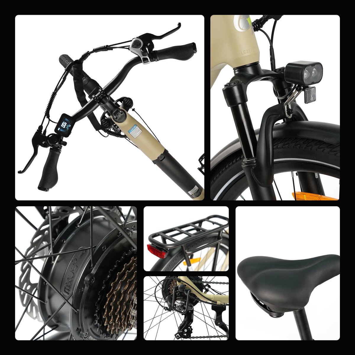 Elektrische Fiets TTGO C3 - 36V 18AH Accu - Actieradius Tot 120 Km - Aluminium Lage Instapframe - 28×2.0 Inch Wielen - Shimano 7 Versnellingen - Mechanische Schijfremmen - LCD Display - Elektrische Stadsfiets - Geel thumbnail 2