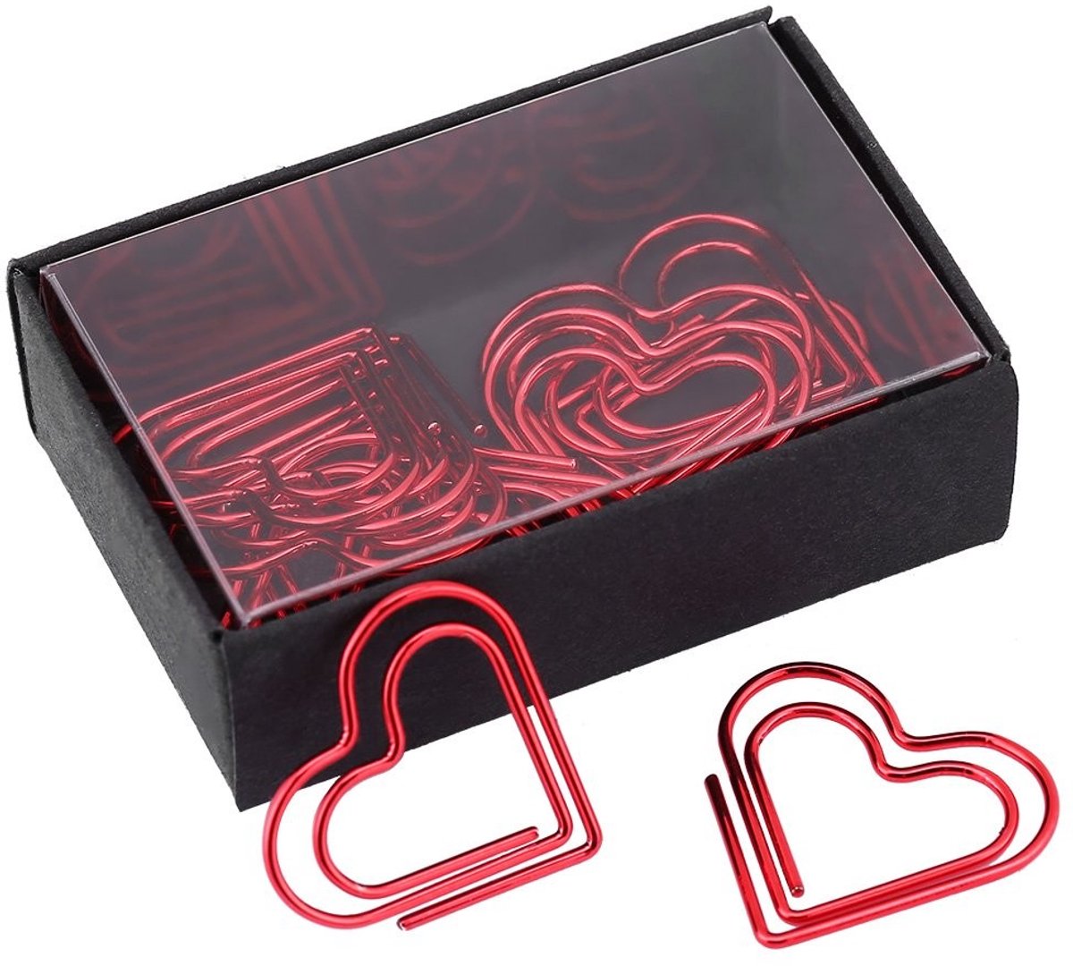 Dailygoods- Paperclips Hartvorm - 12 Stuks - Roestvrij Staal - Kantoorbenodigdheden - Creatieve Bladwijzers - Transparante Doos