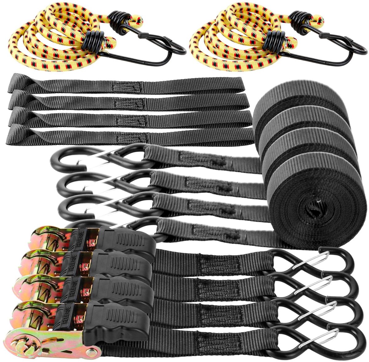 Dailygoods- Spanbanden met Ratel - 2 Stuks - 6 Meter Lang - Sjorbanden - Bindriemen - Zwart - Geschikt voor Motor - Bindbanden