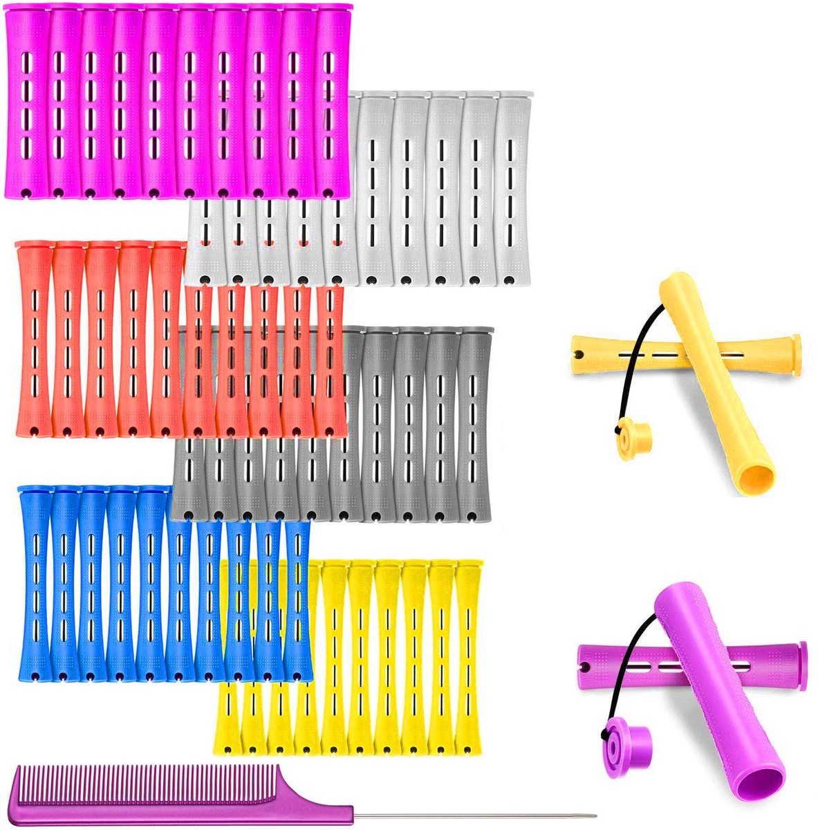 Dailygoods- Permanentiestaven Set van 60 Stuks - Koude Golven - Krullende Rollen - Stalen Staartkam - Geschikt voor Lang/Kort Haar - Geen Verwarming Nodig - Krulspelden