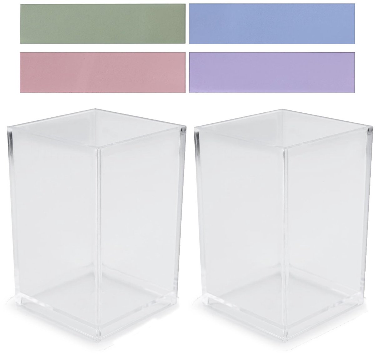 Dailygoods- Pennenhouder Transparant - Acryl Potloodhouder - Organizer Bureau - Make-upborstelhouder - 2 Stuks - Inclusief Notities